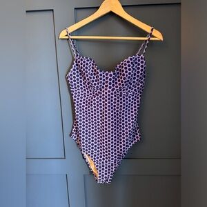 J. Crew Purple and Navy Polka Dot Swimsuit